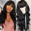 Urshiney Parrucche Capelli Veri Con Frangia Parrucca Donna Capelli Veri Umani Brasiliani 14 Pollici (35 cm) Body Wave Human hair wigs with bangs Densità 180% Nero Naturale