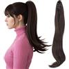 Silk-co Coda Extension Capelli Lisci Cavallo Finta con Pinza Marrone Scuro Ponytail Punte Ondulate 50cm 110g