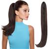 Silk-co Coda Extension Capelli Lisci Cavallo Finta con Pinza Nero Naturale/Castano Rossiccio Scuro Ponytail Punte Ondulate 50cm 110g