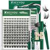 KEYYOU Set di ciglia per ciglia, 8 - 16 mm, C Curl Wispy, ultra sottile, naturale, con pizzo, fate, con colla e sigillante
