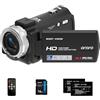 ORDRO V12 Videocamera Videocamera Full HD 1080P 30FPS Visione Notturna a Infrarossi Schermo LCD da 3,0 Pollici Zoom 16X Videocamere con Scheda SD da 16 GB Telecomando e 2 Batterie