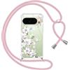 Yoedge Cover con Cordino per Google Pixel 10 Pro XL 6,8, Trasparente Aesthetic Disegni Fiori Custodia con Collana Tracolla Laccio Collo, Sottile TPU Silicone + PC Antiurto Case per Pixel 10 Pro XL,05