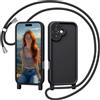 Coiwxmoi Cover per iPhone 16 Plus 6,7 con Cordino, Custodia con Laccio Collana Tracolla Regolabile Sottile Silicone Morbido TPU Bumper Antiurto AntiGraffio Protettiva Case per iPhone 16 Plus, Nero