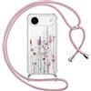 Yoedge Cover con Cordino per iPhone Air/iPhone 17 Air 6,5, Trasparente Aesthetic Disegni Fiori Custodia con Collana Tracolla Laccio Collo, Sottile TPU Silicone + PC Antiurto Protettiva Case,03