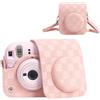HIYQIN Custodia per Fotocamera Compatibile con Fujifilm Instax Mini 12, Borsa per Fotocamera Stile Scacchiera per Polaroid Instax Mini 12 - Rosa