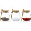 Joeyan Barattolo in vetro da 350 ml con coperchio e cucchiaio in legno, set di 3 barattoli ermetici per condimenti, spezie, sale, zucchero, marmellata
