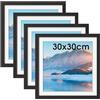 DTXDTech Cornice portafoto 30x30 cm 4 pezzi, Cornice per foto in legno nero 12x12 pollici, Cornice con passepartout (taglio 18x18 cm), Cornice certificata per montaggio a parete, decorazione da tavolo