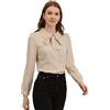 Allegra K Camicia da donna Peter Pan colletto a maniche lunghe a sbuffo camicetta in chiffon fiocco collo con bottoni camicia da lavoro, Beige, 40