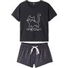 MyFav Pigiama Donna Carino Panda T-Shirt Pigiami Top e Short Set Pigiama Comfort Estate Signore, Nero , M