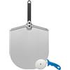 Gi.Metal Kit Pala per Pizza in Alluminio con Manico Corto 33x25 cm + Rotella Tagliapizza - Utensili per Pizza Fatta in Casa - Professionali, Leggeri e Resistenti