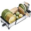 KINGRACK Grande scolapiatti - Triplo supporto espandibile per contatore cucina, organizzazione lavello in acciaio inox e stoccaggio Essentials con stoviglie, grigio
