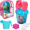 ColorBaby 48205 - Disney Frozen Set cubo da Spiaggia con Pala, rastrello, annaffiatoio e Accessori, Zaino da Spiaggia per Bambini, Set Spiaggia per Bambini, Zaino con Giocattoli da Spiaggia