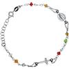 Sogni d'Argento Bracciale Rosario Donna Argento 925% con Perline Multicolor Rainbow e Inserti Croce e Madonna. Lunghezza 19 cm