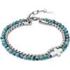 GAVU Bracciale Croce da Uomo con Doppio Filo di Perline di Pietre Naturali e Acciaio Inossidabile, Bracciale da Uomo Turchese Africano con Charm Croce