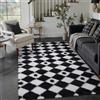 HUGEAR Tappeto Salotto 120x180cm Pelo Lungo Grande Nero Bianco Morbido Tappeti Antiscivolo Moderno Camera da Letto Cucina Sala Scendiletto Esterno Bambina Tappeti Rombi Geometrico