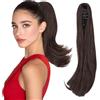 Silk-co Coda Extension Capelli Lisci Cavallo Finta con Pinza Nero Naturale/Castano Rossiccio Scuro Ponytail Punte Ondulate 40cm 100g