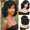 WIGNEE Parrucca corta e riccia sintetica da donna, parrucca a forma di bob, riga laterale con attaccatura naturale, parrucca Glueless Put-on and Go da 12 pollici (nero)