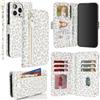 SailorTech per iPhone 15 Pro Max Custodia per telefono con porta carte di credito per donna, iPhone 15 Pro Max Custodia Portafoglio Zipper con slot per carte di credito per uomo-Leopardo Bianco
