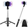 H.May Bastone Selfie Treppiede, 4 in 1 Treppiede Stabile, 130cm Selfie Stick Stabile Rinforzato con Telecomando Wireless Ricaricabile Compatibile con iPhone Galaxy Smartphone Gopro Camera