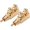 euroharry 2pk cavo adattatore splitter a Y, spina ad angolo di 90 gradi placcata in oro a 2 prese audio video splitter a Y