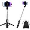 H.May Bastone Selfie Treppiede, 4 in 1 Treppiede Stabile, 110cm Selfie Stick Stabile Rinforzato con Telecomando Wireless Ricaricabile Compatibile con iPhone Galaxy Smartphone Gopro Camera