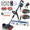 Gapbvys Tagliaerba con batteria e spazzola per erbacce, tagliaerba a batteria con 2 batterie da 4,0 Ah, 21 V, decespugliatore elettrico, 5 tipi di lame, larghezza di taglio 23 cm (blu A)