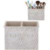 Kook Time Organizer Trucchi e Portaspazzolini Doppio Serie DAMASK - Porta Pennelli, Matite o Bagno - Motivo Floreale Rilievo - 14 x 7,5 x 10 cm - Crema