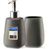 KADAX Set da bagno da 2 pezzi in ceramica, accessori da bagno, dispenser di sapone, bicchiere da bagno, portasapone e scopino WC (bicchiere e dispenser antracite) (K8180)