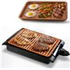 STARLYF Barbecue elettrico Smokefree Grill Cooper + Piatto extra - Barbecue Elettrico da Tavolo Senza Fumo, 1250W | Bistecchiera con Rivestimento in Rame Antiaderente | Temperatura Regolabile