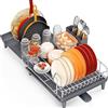 KINGRACK Scolapiatti espandibile e pieghevole, in acciaio inox, con portaposate, colore: grigio