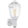 Eglo Lampada da parete esterna Monselice, lanterna da muro, illuminazione esterna con sensore di movimento e sensore crepuscolare, plastica bianca, vetro bianco trasparente, attacco E27, IP44
