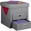 Relaxdays Pouf Contenitore Pieghevole, Sgabello Poggiapiedi Imbottito con 2 Cassetti, HLP 39x37x37 cm, Grigio Scuro