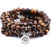 Self-Discovery Bracciale Mala Yoga con 108 Perline Naturali con Ciondolo Loto (Occhio di Tigre Marrone (Brown Tiger Eye))