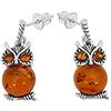 Kiara Jewellery Kiara gioielli in argento Sterling 925 gufo goccia orecchini intarsiato con marrone ambra baltica.