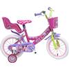 albri bicicletta da 14 pollici di minnie, con stabilizzatori laterali, portabambole, cestino anteriore personalizzato. Made in Italy