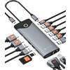 NOVOO Docking Station 15 in 1, Hub USB C - Pulsante On/Off Schermo Esterno, 2 HDMI 4K@60Hz, USB-C/A 10Gbps, VGA, Lettore SD/TF, Ethernet RJ45, PD 100W, Compatibile con MacBook, iPad, Lenovo, Dell