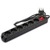 VELAMP - Ciabatta Multipresa Piatta a Presa Multipla (6 Prese Schuko e 10/16A), Ciabatta Elettrica Multipresa con Spina Grande 16A, Cavo Lungo 1m, Interruttore Luminoso, Prese Sicure - Nero