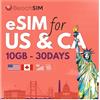 BeachSIM eSIM Canada 30 giorni. 10 GB di dati prepagati a velocità 4G/5G. Attivazione online rapida e ricarica facile. Compatibile con dispositivi iOS e Android sbloccati.