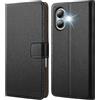 HOOMIL Cover per iPhone 16, Custodia in Pelle Premium, Supporta Ricarica Wireless - Nero