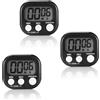 Auauraintt 3 Pezzi Timer da Cucina Digitale, timer digitale, con supporto pieghevole e display, timer digitale per cucina, scuola, sport, timer da cucina, cronometro digitale (Nero)