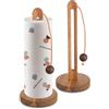 Hisdricus Porta rotolo da cucina in legno di acacia-Design con ganci e antiscivolo-Perfetto per porta rotolo cucina e porta scottex-Compatibile con rotoli standard e grandi