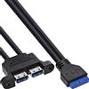 InLine Cavo USB 3.2 Gen.1 da 19 pin a 2 prese USB-A, adattatore interno per scheda madre da 5 Gb/s, montaggio con filettatura M3, 0,45 m, 33390 K