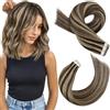 Moresoo Extension Capelli Veri Biadesivo Marrone Scuro con Biondo Cavamello Extension Biadesive Capelli Veri Meches #P4/27 30 cm 20 Pezzi 30g
