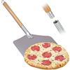 Relaxdays Pala per Pizza, in Alluminio, Manico Lungo in Legno, Paletta da Forno Pizzeria, 30,5x30,5 cm, Naturale/Argento