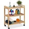 Relaxdays Mobile da Bagno con 3 Ripiani, Mobiletto su Ruote, Scaffale in Legno da Cucina, 72x65x31 cm, Marrone Chiaro