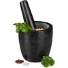 Relaxdays Mortaio & Pestello in Granito, Robusto & Resistente, Erbe Aromatiche, in Pietra Lucida, V 500ml, Ø 13, nero