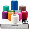 HONYAO Benda Elastica Autoadesiva 10 Rotoli, Garza Autoadesiva per Cani Gatto, Benda Coesiva per Sport Primo Soccorso Mani Piedi Ginocchia Braccia, 3 Misure, 10 Colori