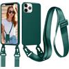 Jrkvniv Cordino Cover Compatible con iPhone 11 Pro Max Case, Necklace Cover Corda Custodia Collana Case Anti Graffio Antiurto Cellulare Bumper Silicone Liquido Shell iPhone 11 Pro Max Tracolla, Verde