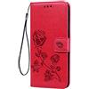 LEYAN Custodia per Xiaomi Redmi 9C NFC, Custodia in TPU e PU Flip Portafoglio in Pelle Portafoglio Custodia con Slot Carda/Stand Funzione, 3D Rosa Magnetica Protezione Case Cover, Rosso