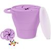 Vicloon Tazza per Spuntino, 350ML Contenitore Porta Snack in Silicone senza BPA, Feeding Cup con Maniglia, Contenitore Porta Snack per la Merenda Anti Rovesciamento con Copertura di Petali, Viola